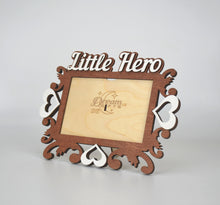 Load image into Gallery viewer, Little Hero, Wooden Photo Frame Custom Hand Made for Tabletop or Wall, Decorative Style, Gift idea
