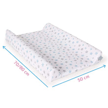 Load image into Gallery viewer, 2 Piece 100% Cotton Jersey Covers for Baby Changing Mats 80x50 &amp; 70x50 cm Nappy Changers with Raised Edges (Blue Stars + Dark Grey) - babycomfort.co.uk
