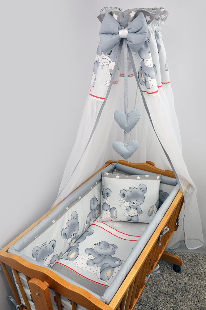 7 Pcs Crib Bedding Set with All-round Bumper 90x40 cm, Canopy & Bow - Mika - babycomfort.co.uk
