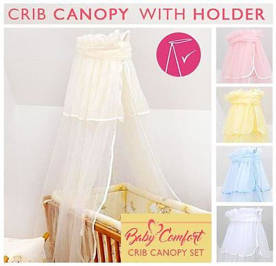 Crown Canopy / Drape / Mosquito Net + Holder To Fit Crib / Cradle / Moses Basket - babycomfort.co.uk