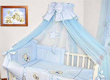 Load image into Gallery viewer, BABY CANOPY /DRAPE 480cm WIDTH + HOLDER Fits COT BED - BLUE CHECK STAR - babycomfort.co.uk