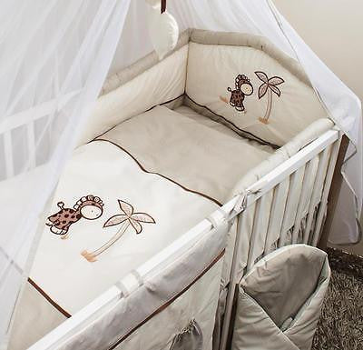 3 Piece Pcs Cot Bed Bedding Set Puffy Safety Bumper 120x60 or 140x70 Giraffe - babycomfort.co.uk