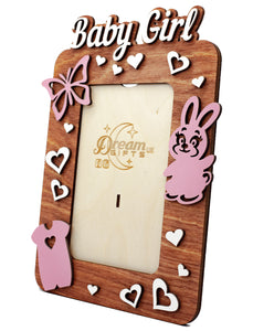 Baby Girl Wooden Photo Frame Handmade for Tabletop or Wall Decorative Gift Idea - babycomfort.co.uk