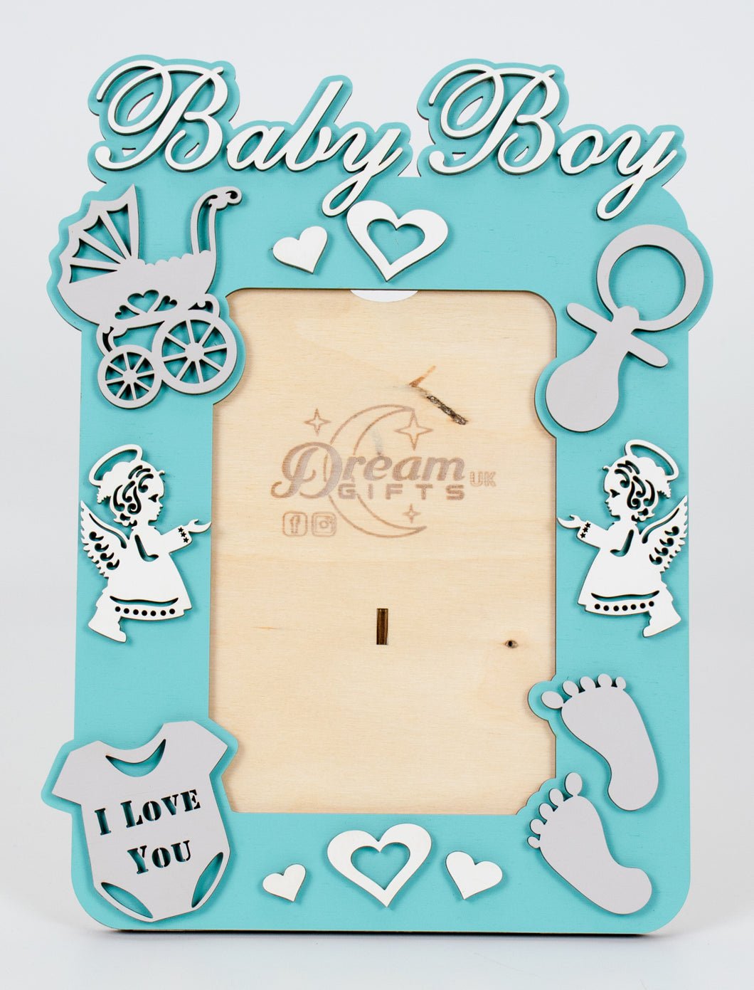 Baby Boy, DreamGifts Baby Wooden Photo Frame Custom Hand Made for Tabletop or Wall, Decorative Style, Gift idea