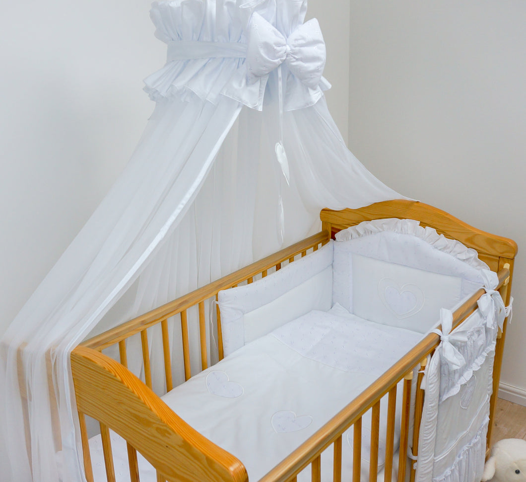Luxury 10 Pcs Embroidered Baby Canopy Bedding Set For Cot Cot Bed - Hearts - babycomfort.co.uk