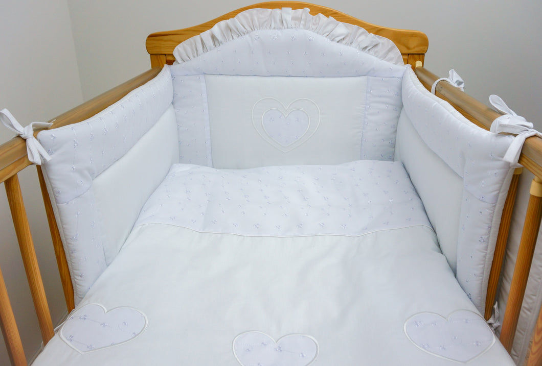 5 Piece pcs Baby Nursery Bedding Cot Cot Bed Bumper Set - Heart Embroidery - babycomfort.co.uk