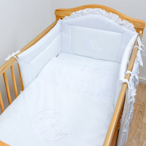 5 Piece pcs Baby Bedding Cot Cotbed Bumper Set Duvet Cover Bear Moon Embroidery - babycomfort.co.uk