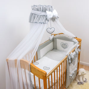 8 Piece Cot Bedding Set / Baby Canopy, Bumper Fits Cot Bed - Hearts - babycomfort.co.uk