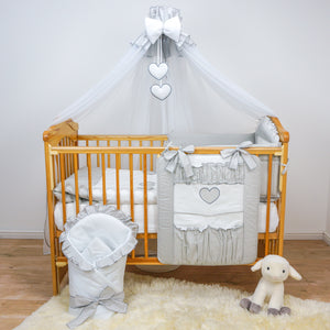 16 Pcs Baby Bedding Set Nappy Bag Cot Tidy Wrap Curtains Fits Cot Cot Bed Heart - babycomfort.co.uk
