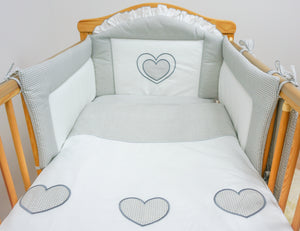 6 Piece pcs Embroidered Baby Bedding + Sheet Set For Cot / Cot Bed - Hearts - babycomfort.co.uk