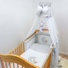 Load image into Gallery viewer, 7 Piece Nursey Cot Bed Bedding Set Baby Toddler Duvet Bumper Canopy Teddy &amp; Moon - babycomfort.co.uk