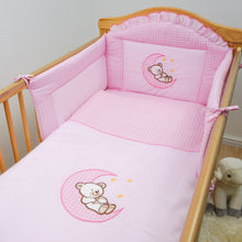 Load image into Gallery viewer, 6 Piece pcs Baby Nursery Bedding Set + Sheet For Cot Cotbed Bear Moon Embroidery - babycomfort.co.uk