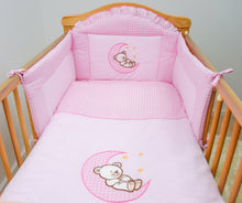 Load image into Gallery viewer, 3 Pce Baby Cot Cotbed Bumper Set Duvet Cover Pillowcase - Bear Moon Embroidery - babycomfort.co.uk