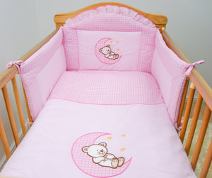3 Pce Baby Cot Cotbed Bumper Set Duvet Cover Pillowcase - Bear Moon Embroidery - babycomfort.co.uk