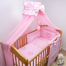 Load image into Gallery viewer, Luxury 10 Pcs Embroidered Baby Canopy Bedding Set For Cot Cot Bed - Hearts - babycomfort.co.uk