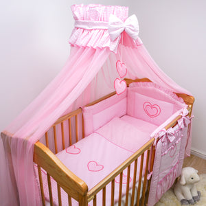 Luxury 10 Pcs Embroidered Baby Canopy Bedding Set For Cot Cot Bed - Hearts - babycomfort.co.uk