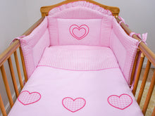 Load image into Gallery viewer, 3 Pce Baby Bedding Bumper Set Duvet Pillow Cover Fit Cot Cotbed Heart Embroidery - babycomfort.co.uk