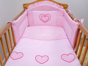 3 Pce Baby Bedding Bumper Set Duvet Pillow Cover Fit Cot Cotbed Heart Embroidery - babycomfort.co.uk
