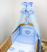 Load image into Gallery viewer, 7 Piece Embroidered Baby Canopy Bedding Set For Cot / Cot Bed - Hearts - babycomfort.co.uk