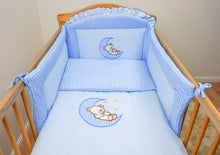 Load image into Gallery viewer, 3 Pce Baby Cot Cotbed Bumper Set Duvet Cover Pillowcase - Bear Moon Embroidery - babycomfort.co.uk
