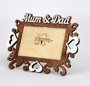 Mum & Dad Hand Made Wooden Photo Frame For Tabletop or Wall Decorative Style Baby Gift Idea