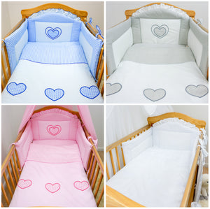 5 Piece pcs Baby Nursery Bedding Cot Cot Bed Bumper Set - Heart Embroidery - babycomfort.co.uk