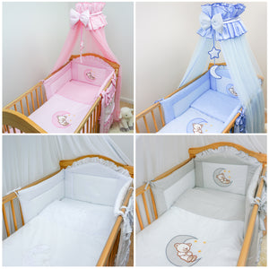 8 Pcs Embroidered Set Baby Toddler Canopy Bedding Fits Cot / Cot Bed Moon - babycomfort.co.uk