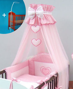 Crown Cot Canopy Mosquito Net + Rod Large Fits Nursery Cot Bed Bow & Heart - babycomfort.co.uk