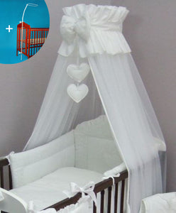 Crown Cot Canopy Mosquito Net + Rod Large Fits Nursery Cot Bed Bow & Heart - babycomfort.co.uk