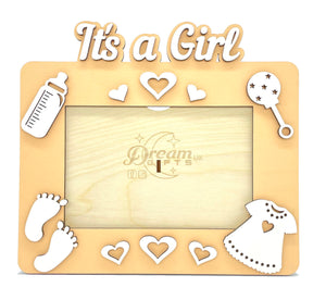 It's A Girl Baby Wooden Photo Frame Handmade Tabletop or Wall Decorative Gift - babycomfort.co.uk