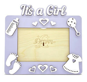 It's A Girl Baby Wooden Photo Frame Handmade Tabletop or Wall Decorative Gift - babycomfort.co.uk