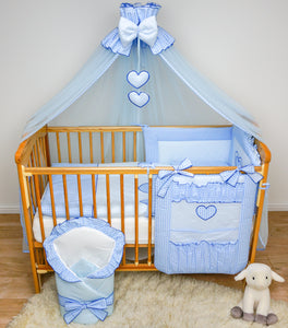 CROWN MOSQUITO NET / CANOPY FITS FULL COT COTBED LARGE 480cm - HEARTS BLUE - babycomfort.co.uk