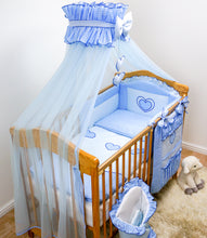 Load image into Gallery viewer, CROWN MOSQUITO NET / CANOPY FITS FULL COT COTBED LARGE 480cm - HEARTS BLUE - babycomfort.co.uk