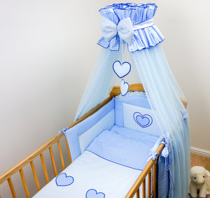 CROWN MOSQUITO NET / CANOPY FITS FULL COT COTBED LARGE 480cm - HEARTS BLUE - babycomfort.co.uk