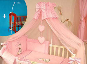 Crown Baby Canopy/ Drape/ Mosquito Net + Stand Large 480 cm For Cot Bed Heart - babycomfort.co.uk