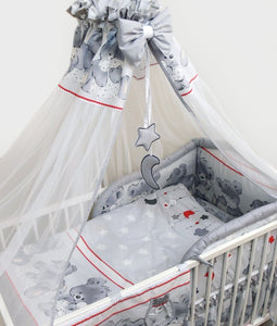 7 Pcs Baby Bedding Set with Cot Canopy, Padded Thick Bumper 190cm, 140x70cm - Mika - babycomfort.co.uk