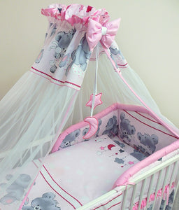 7 Pcs Baby Bedding Set with Cot Canopy, Padded Thick Bumper 180cm, 120x60cm - Mika - babycomfort.co.uk