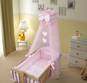 9 Piece Crib Baby Bedding Set 90 x 40 cm Fits Swinging /Rocking Cradle - Heart - babycomfort.co.uk