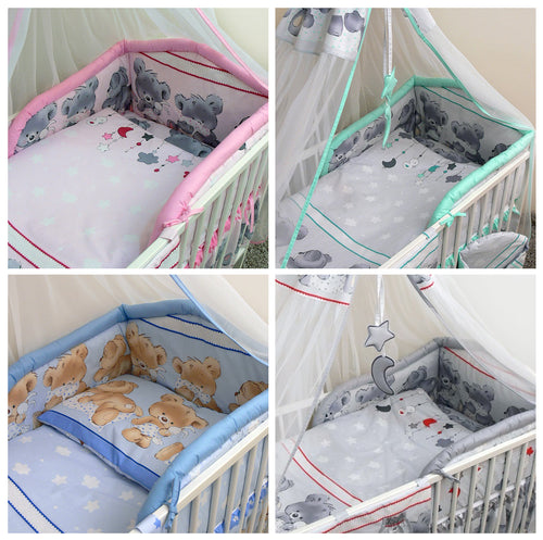5 Pcs Baby Bedding Set, Padded Safety Bumper Fits Cot Bed 140x70 cm - Mika - babycomfort.co.uk