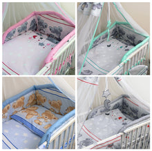 Load image into Gallery viewer, 7 Pcs Baby Bedding Set with Cot Canopy, Padded Thick Bumper 180cm, 120x60cm - Mika - babycomfort.co.uk