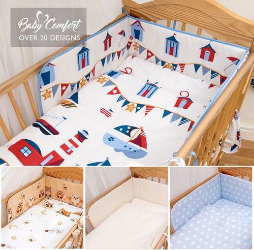 6 Piece Baby Toddler Cot CotBed Bedding Set Regular Safety Bumper + Cotton Sheet - babycomfort.co.uk
